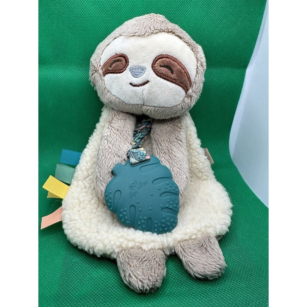 Itzy Ritzy Sloth Lovey Tags 9" Plush Stuffed Animal Teething Blanket Sherpa